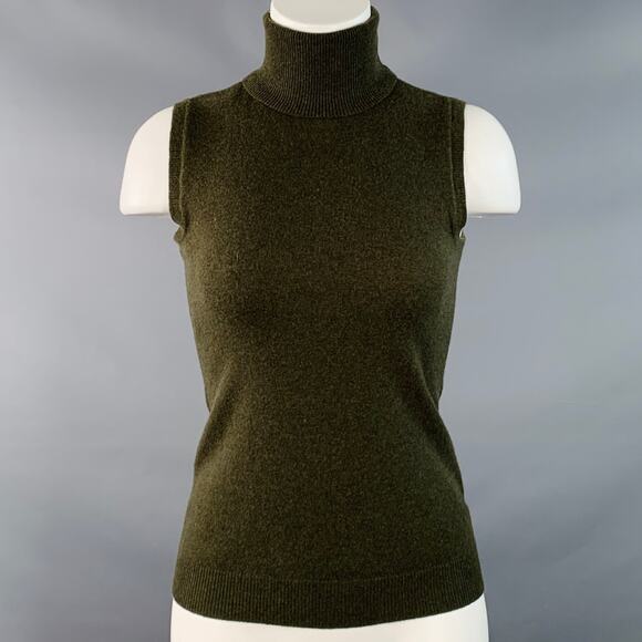 RALPH LAUREN Size S Olive Green Cashmere Sleeveless Turtleneck Casual Top - Picture 1 of 5